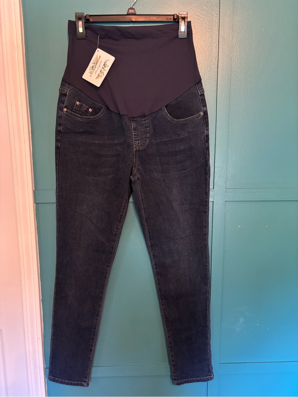 Pacbreeze Maternity High-Waist Dark Blue Stretch Jeans Size Large